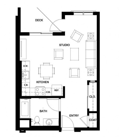 Floor plan for studio, 1 bath, 541 sqft